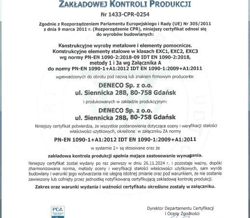 Certyfikat Zgodności Deneco